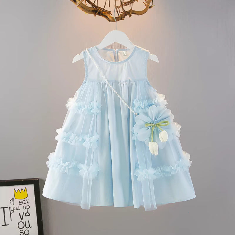 Girls Mesh Princess Dress Sleeveless Summer Party Outfit