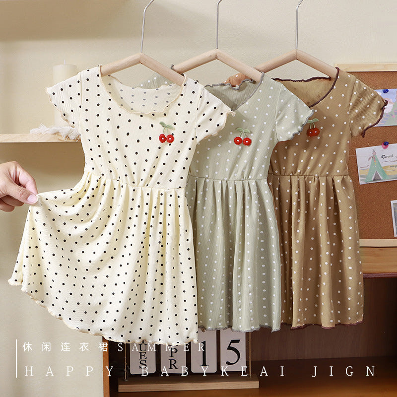 BQ01 Girls Polka Dot Ruffle Dress Summer Pastoral Style Kids Outfit