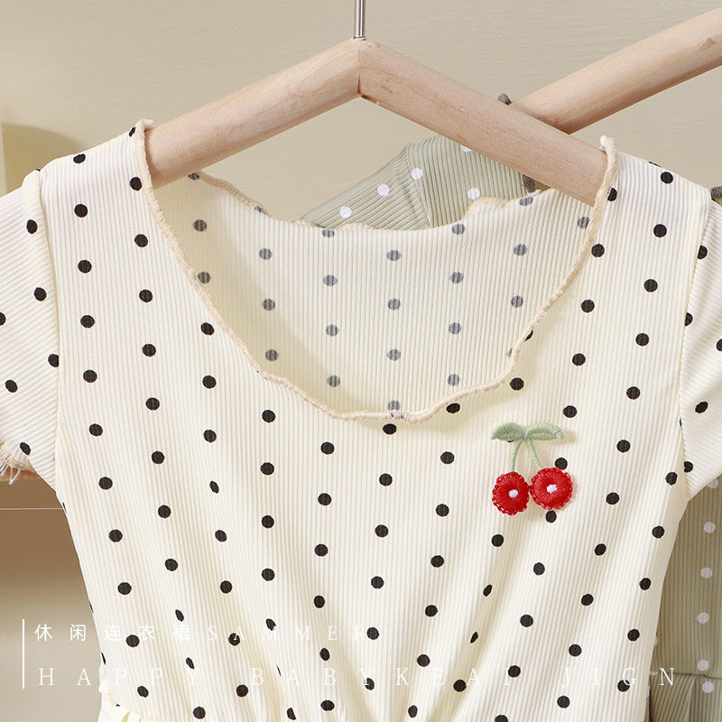 Girls Polka Dot Ruffle Dress Summer Pastoral Style Kids Outfit