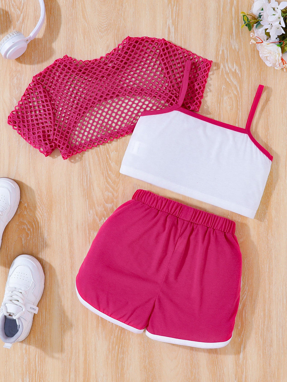 Girls Retro Sport Mesh Two-Piece Letter Print Summer Set