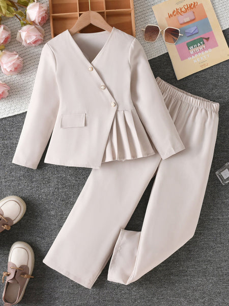 Girls Asymmetrical Jacket Pants Set Autumn Two-Piece Outfit