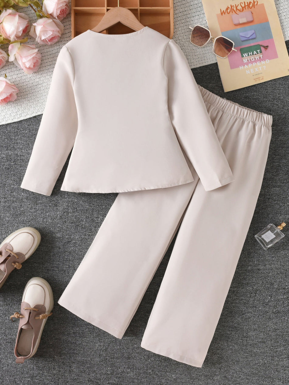 Girls Asymmetrical Jacket Pants Set Autumn Two-Piece Outfit