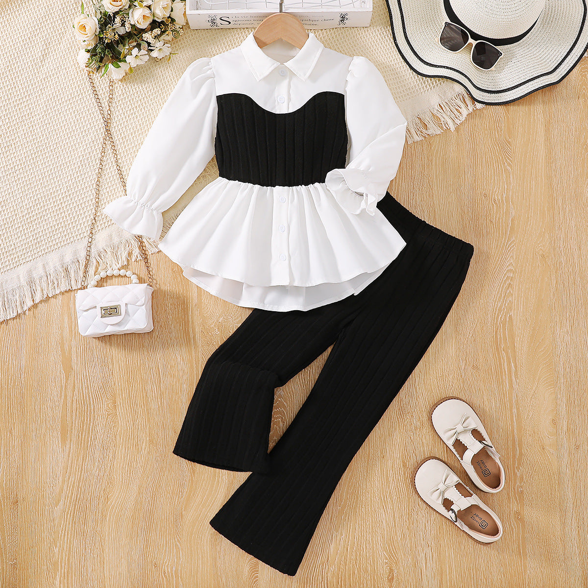 Girls Lace Knitted Vest Pants Set Long Sleeve Autumn Outfit