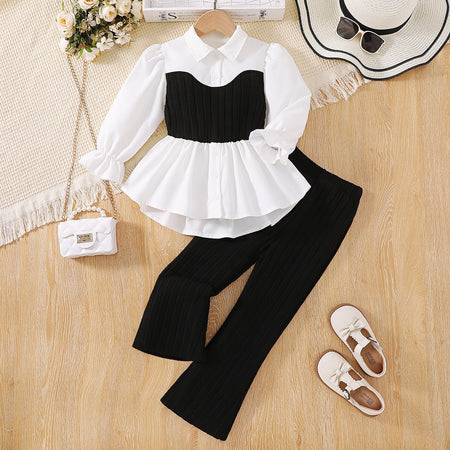 Girls Lace Knitted Vest Pants Set Long Sleeve Autumn Outfit