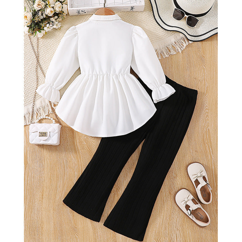 Girls Lace Knitted Vest Pants Set Long Sleeve Autumn Outfit