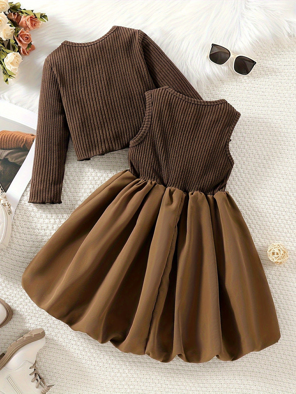 irls Corduroy Striped Jacket Vest Skirt Set Bow Outfit