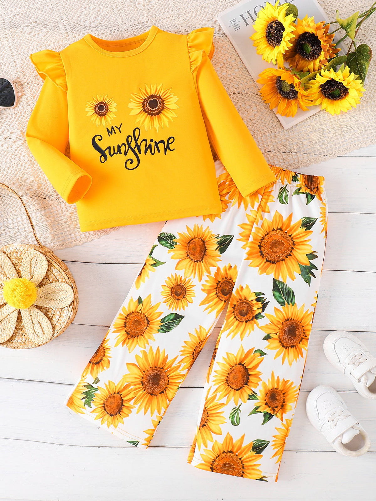 Girls Letter Print Two Piece Pants Set Leisure Kids Outfit