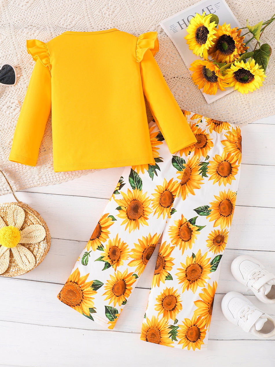 Girls Letter Print Two Piece Pants Set Leisure Kids Outfit