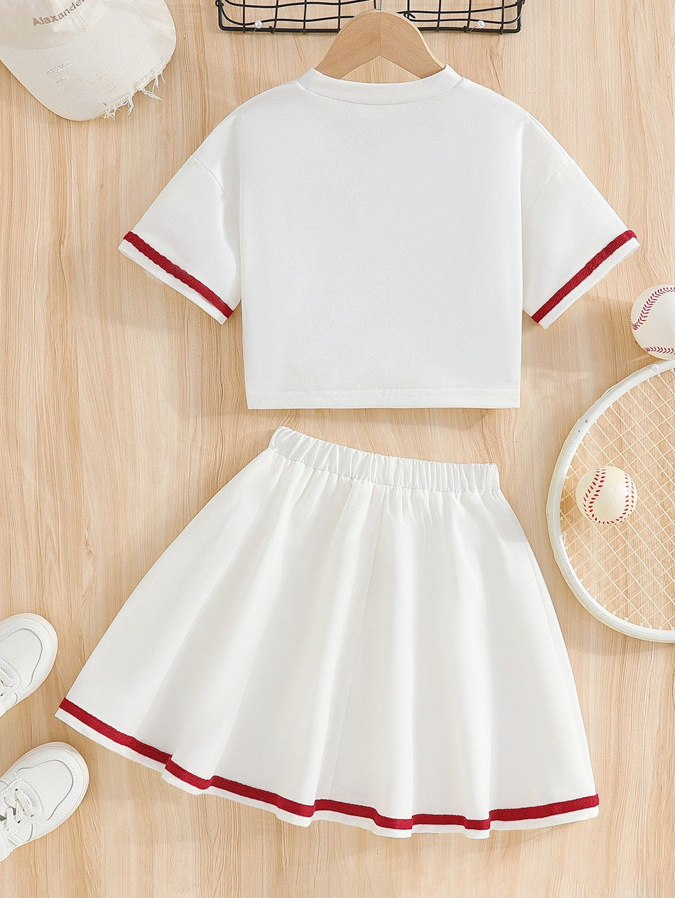 Girls Sporty Letter Print Skirt Set Two Piece Outfit