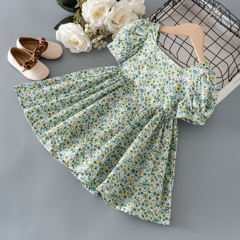 Girls Princess A-Line Floral Summer Dress Short Sleeve Kids
