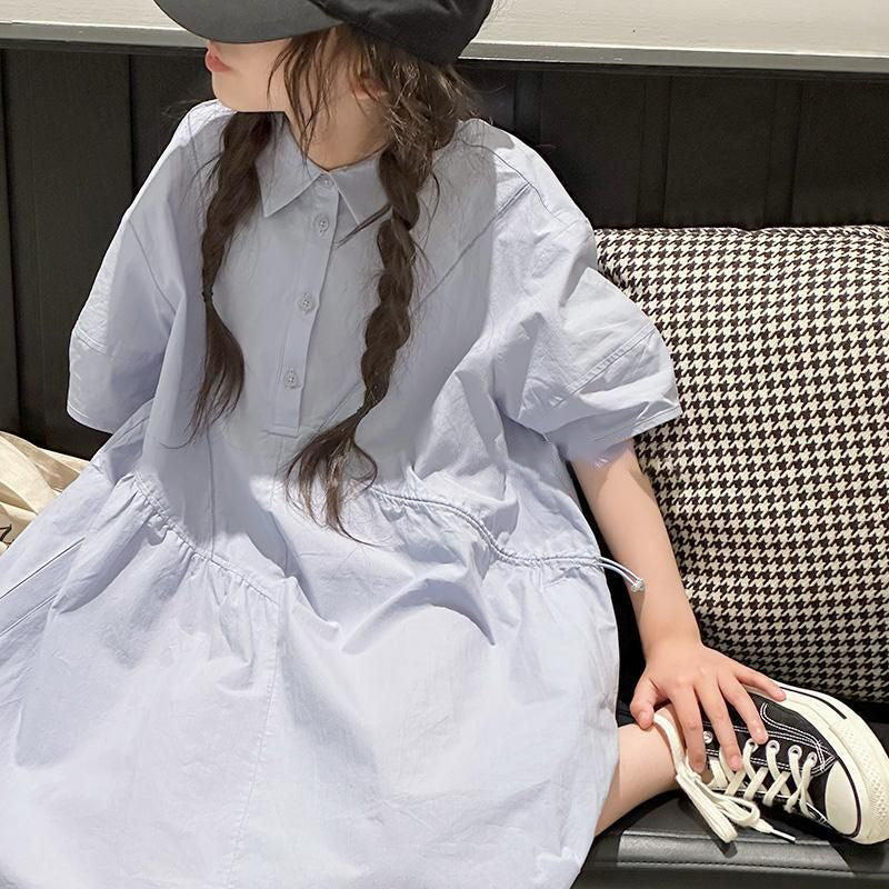 Blue Girls Polo Style A-Line Princess Dress Summer Kids Outfit