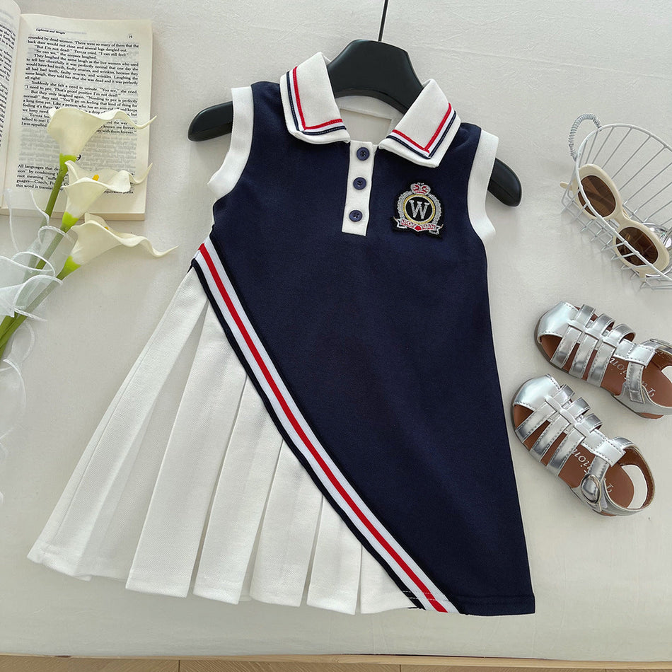 Girls Preppy Sleeveless A-Line Summer Dress Big Bow Kids