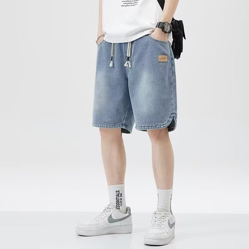 Men Starry Sky Denim Shorts Loose Straight Fit Summer Casual Wear