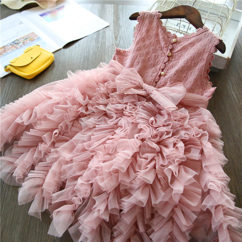 Girls Tulle Cake Princess Dress Sleeveless A-Line Summer Outfit