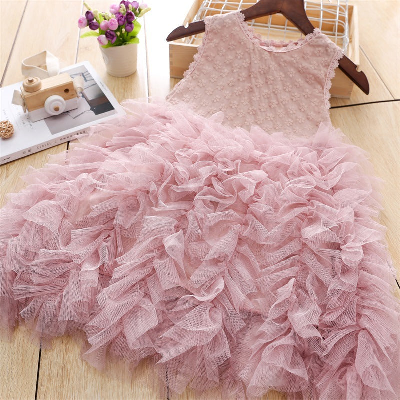 Girls Tulle Cake Princess Dress Sleeveless A-Line Summer Outfit