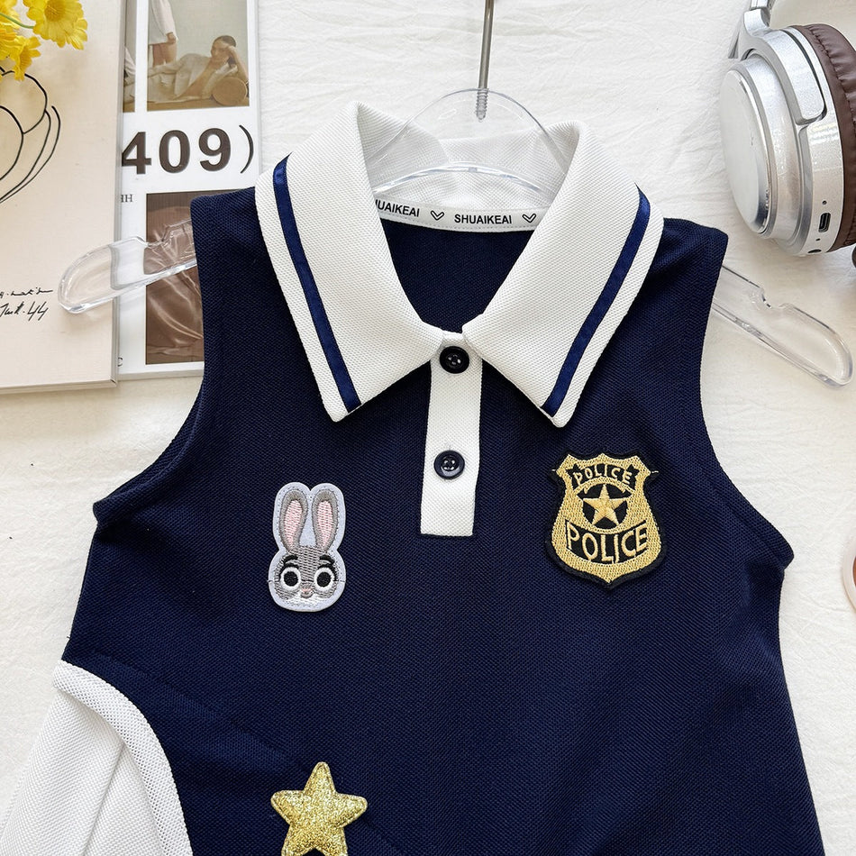 Girls Korean Style Sleeveless Cartoon Pleated Summer Dress Kids