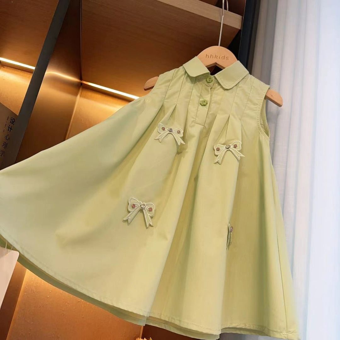 Girls Bowknot Sleeveless Doll Collar A-Line Summer Dress Kids