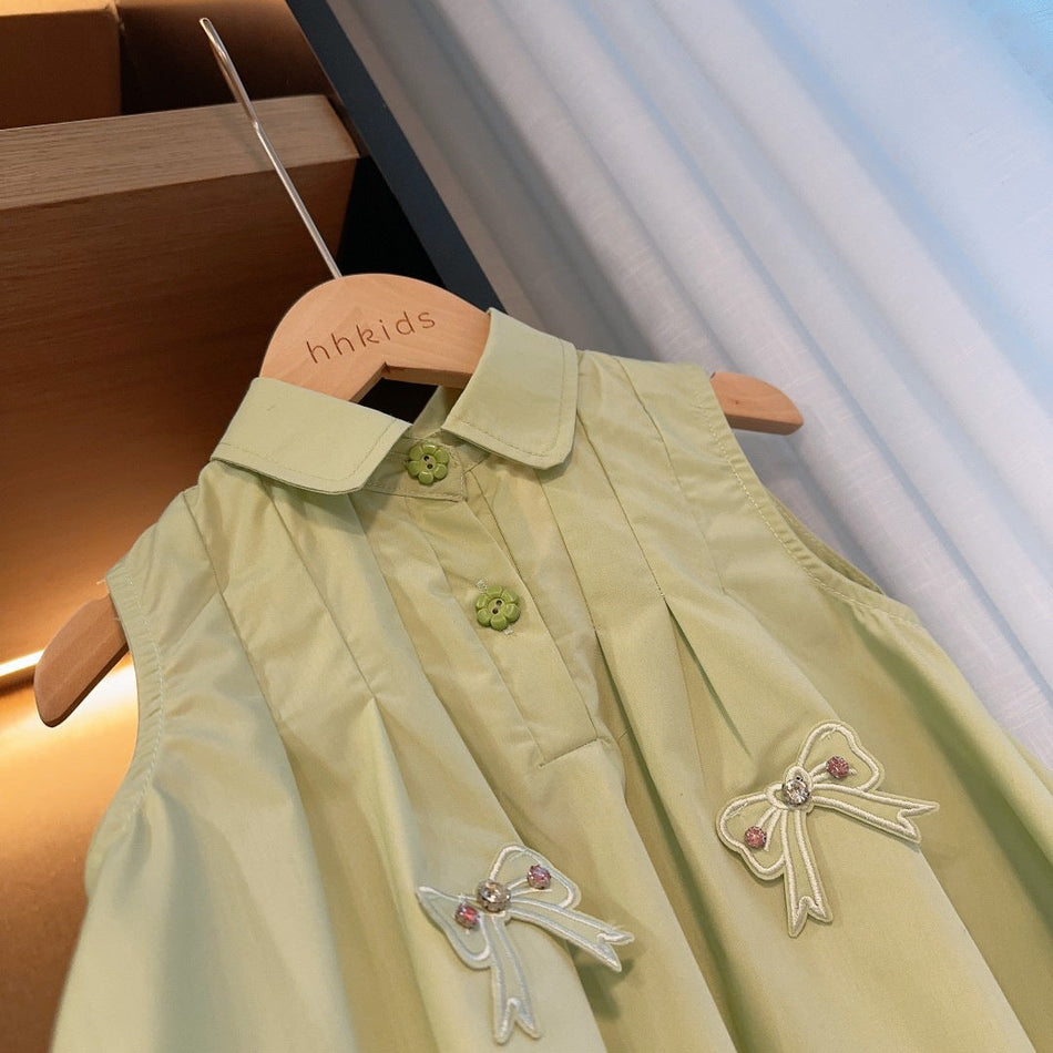 Girls Bowknot Sleeveless Doll Collar A-Line Summer Dress Kids