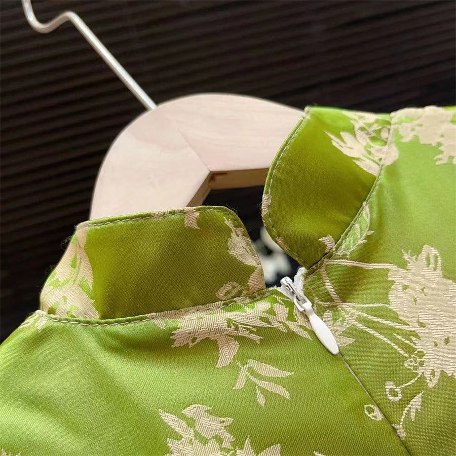 Girls Chinese Style A-Line Vest Summer Dress Kids Cotton Outfit