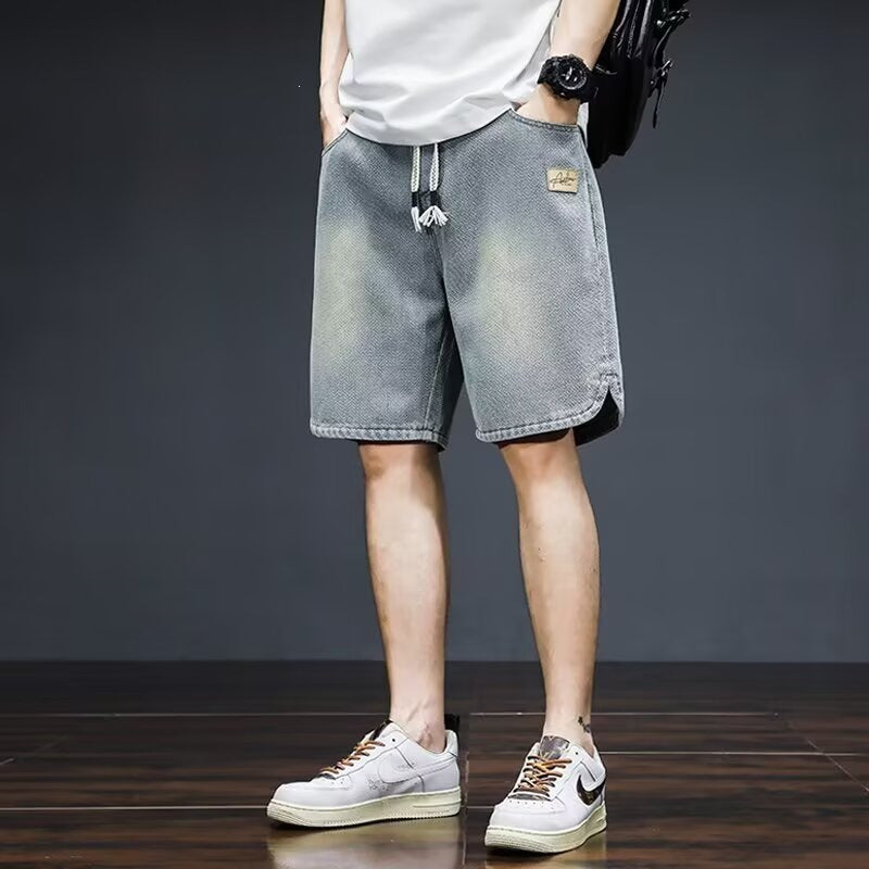 Starry Sky Pattern Denim Shorts Men Loose Fit Straight Five-Point