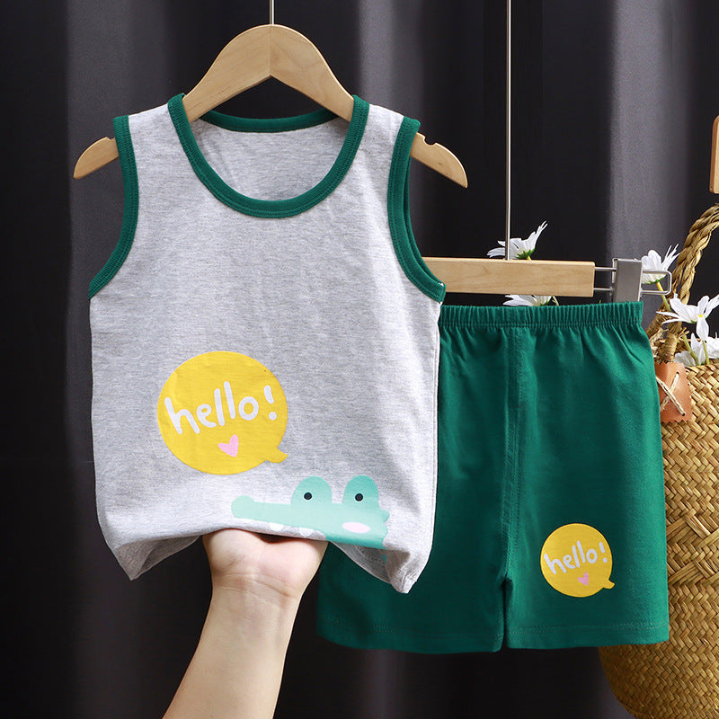 Grey Kids’ Cotton Vest Set – Sleeveless Summer Two-Piece