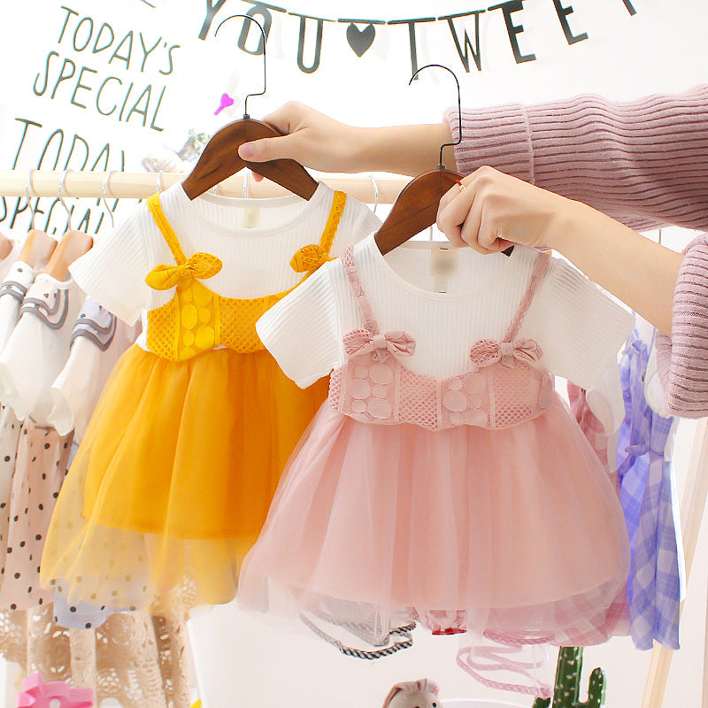 Pink Girls Korean Style Mesh Princess A-Line Summer Dress Kids