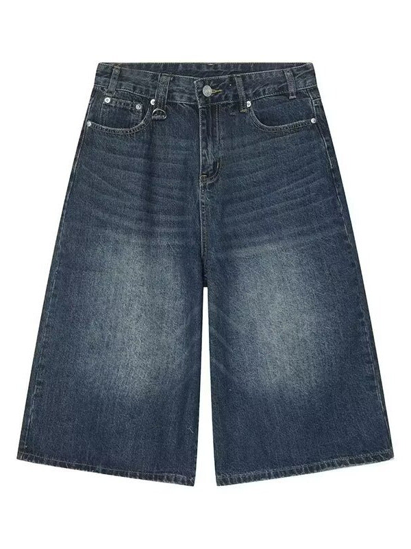 Korean Style Washed Vintage Denim Shorts Unisex Loose Straight