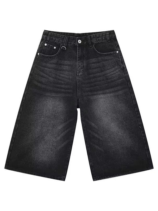 Korean Style Washed Vintage Denim Shorts Unisex Loose Straight