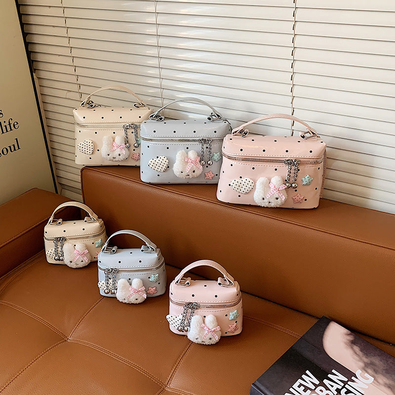 Pink Girls Bunny Print Polka Dot PU Messenger Hand Bag Cute
