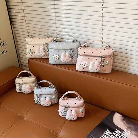 Pink Girls Bunny Print Polka Dot PU Messenger Hand Bag Cute