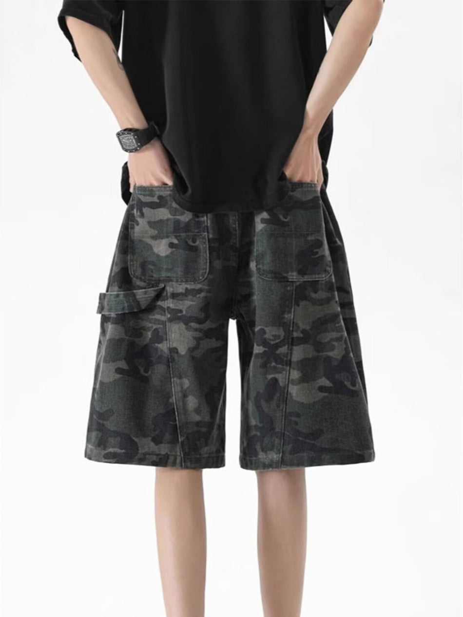 American Style Camouflage Men Loose Straight-Leg Knee-Length