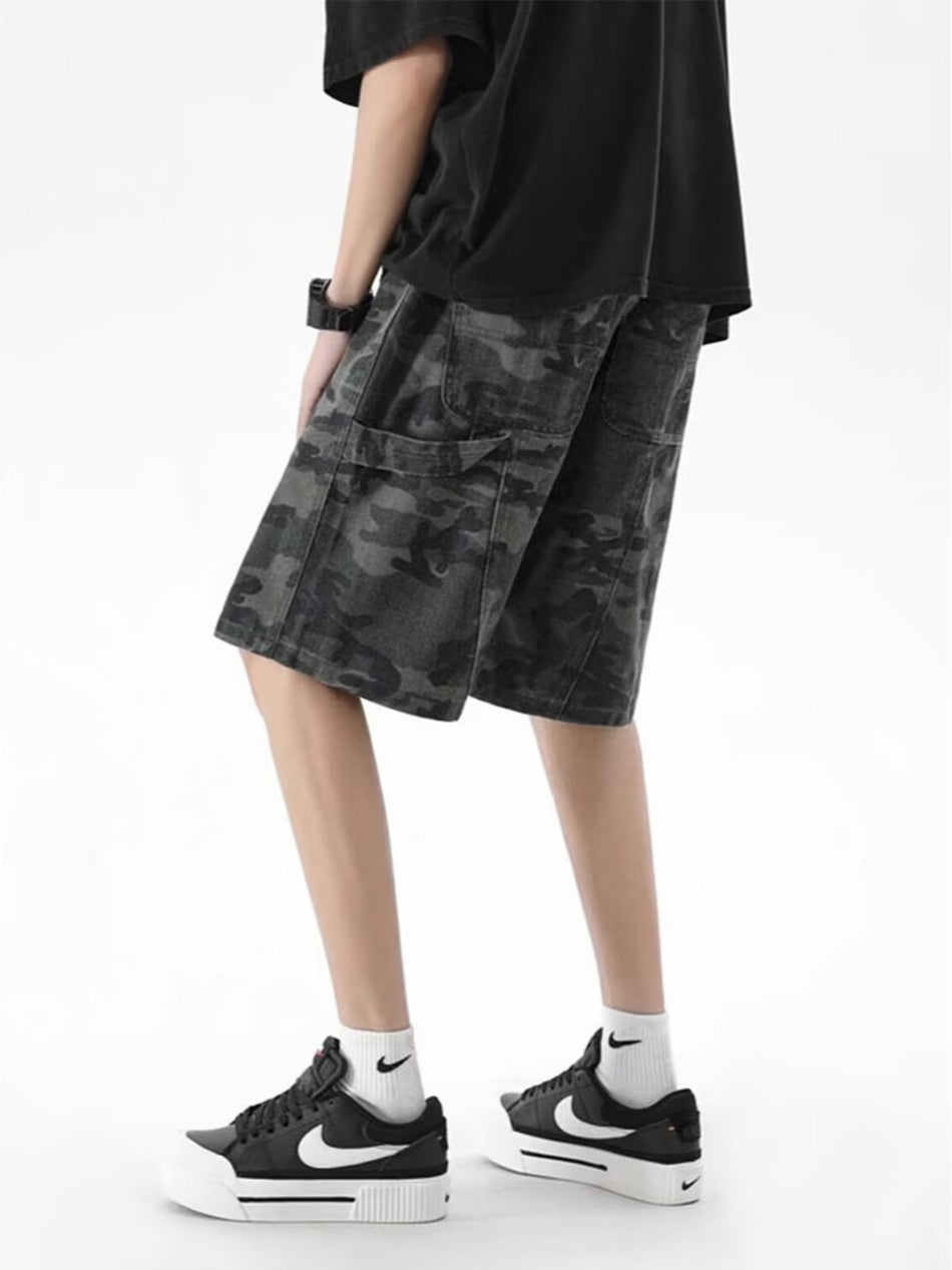 American Style Camouflage Men Loose Straight-Leg Knee-Length