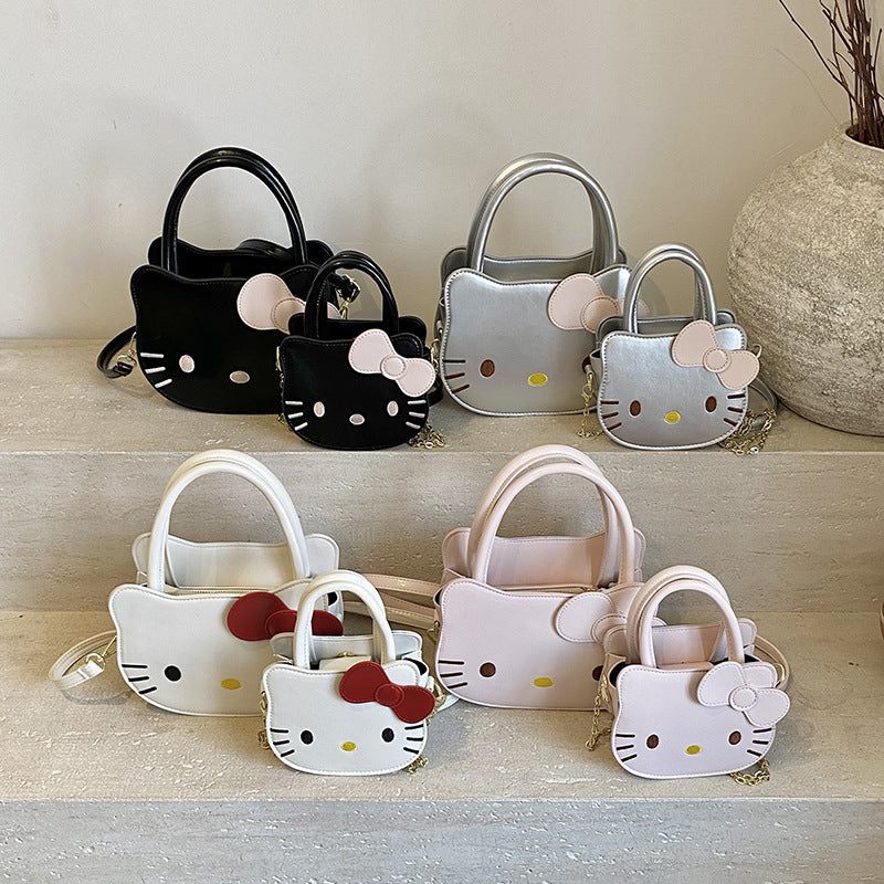 White Girls Cartoon Cat Chain Crossbody Handbag Cute PU Bag