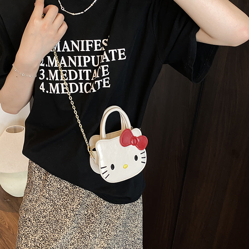 Girls Cartoon Cat Chain Crossbody Handbag Cute PU Bag