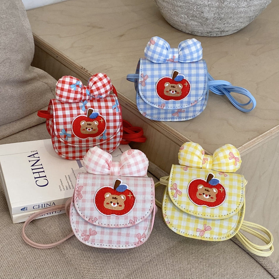Blue Girls Plaid Bow Mini Saddle Bag Cute Crossbody Purse