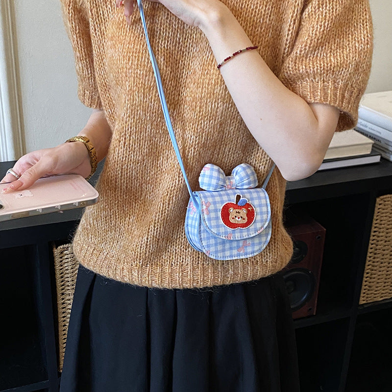Girls Plaid Bow Mini Saddle Bag Cute Crossbody Purse