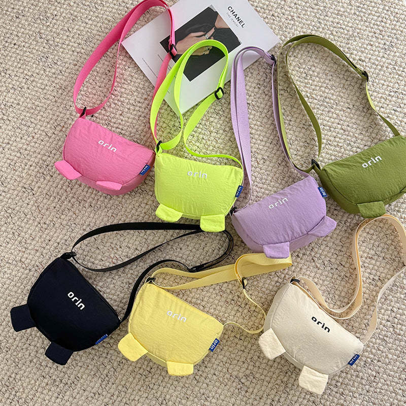 Black Kids Candy Color Nylon Crossbody Coin Shoulder Bag