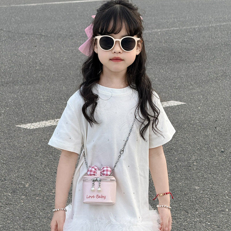 Girls Bow Mini Box Chain Crossbody Lipstick Handbag