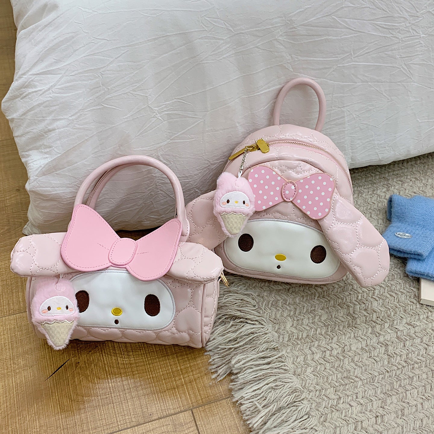 Girls Cartoon Heart Embroidered Mini Egg Backpack Bag