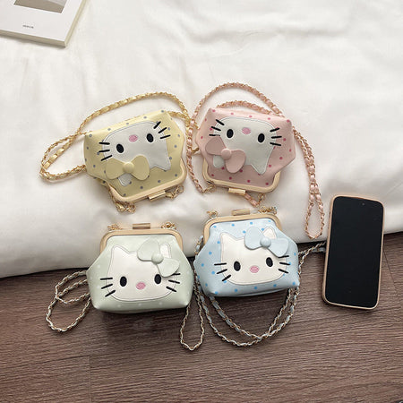 Yellow Girls Cat Polka Dot Shell Crossbody Handbag Cute Bag