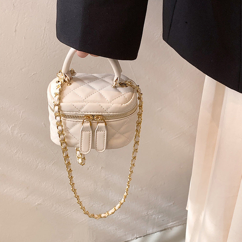 Mini Chain Bucket Crossbody Bag Textured Embroidered Purse