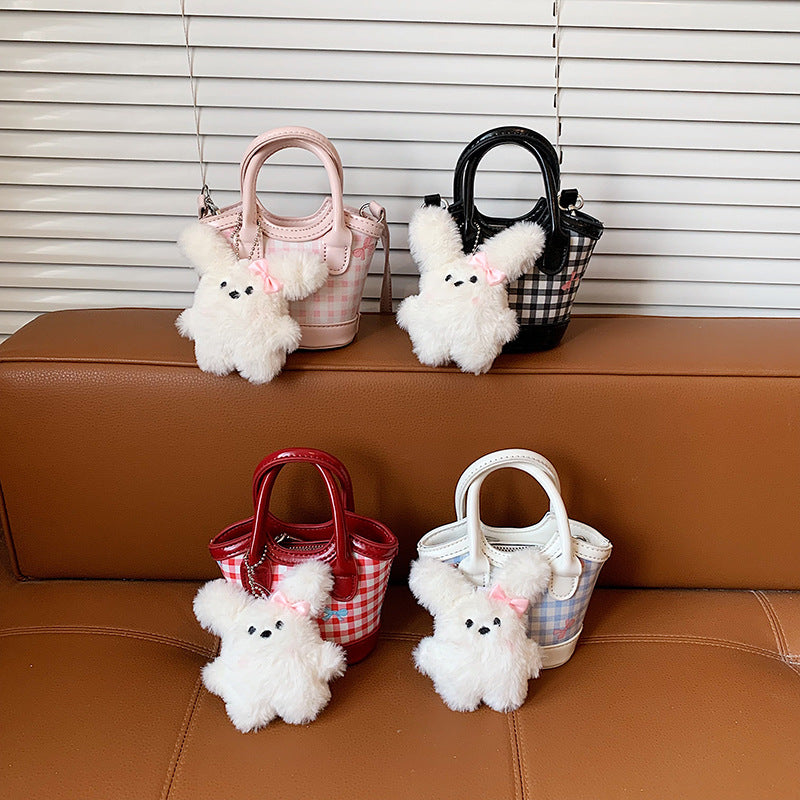 Red Girls Plaid Crossbody Handbag Sweet Korean Style PU Bag