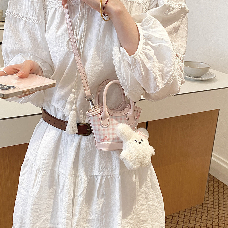 Girls Plaid Crossbody Handbag Sweet Korean Style PU Bag