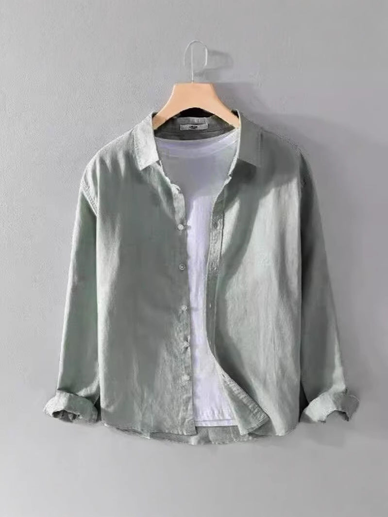 Japanese Style Cotton Linen Long Sleeve Shirt Men Spring Summer