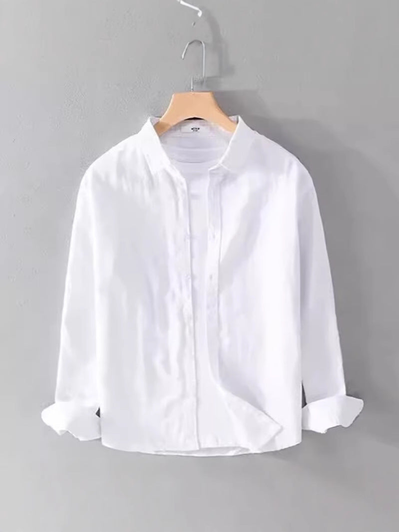 Japanese Style Cotton Linen Long Sleeve Shirt Men Spring Summer