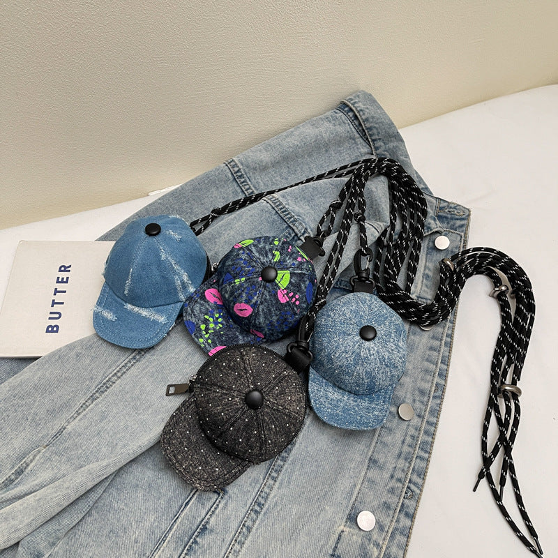 Black Mini Denim Crossbody Coin Purse Headset Storage Bag Unisex