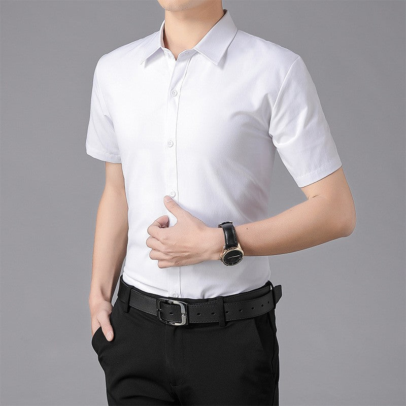 Men's Solid Color Short Sleeve Business Casual Shirt Summer
