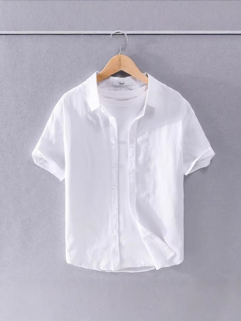 Men's Pure Linen Short Sleeve Casual Shirt Breathable Summer Top