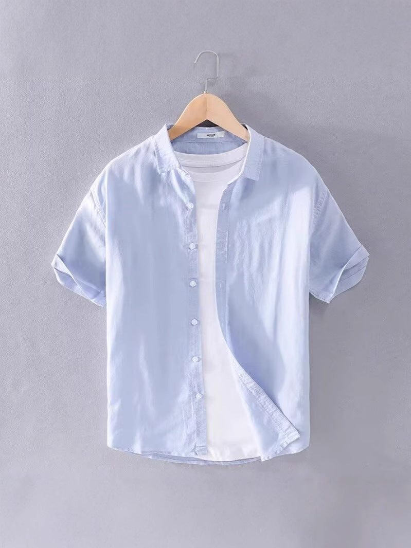 Men's Pure Linen Short Sleeve Casual Shirt Breathable Summer Top