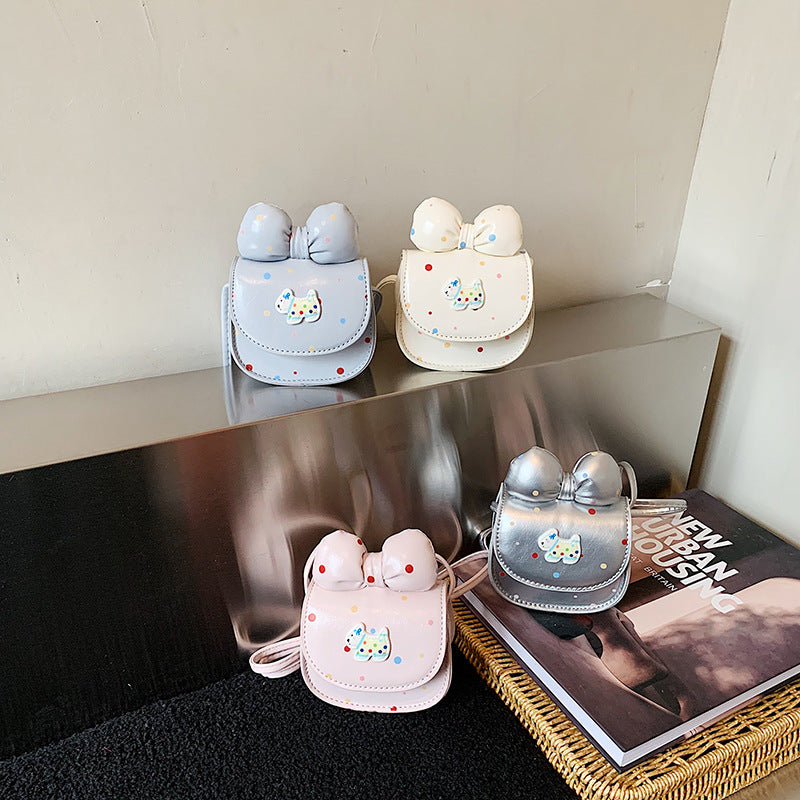 White Cartoon Polka Dot Bow Saddle Crossbody Bag Girls PU Bag